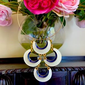 Blue Ivory Gold Color Enamel Necklace